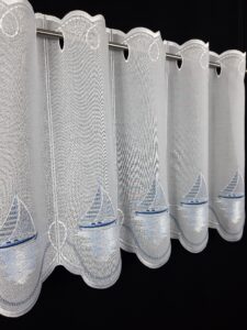 Scheibengardine Panneau 30, 45und 55 cm  weiß/blau Segelboot