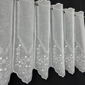 Scheibengardine Panneau Stickerei weiß auf Feinkäseleinen 30, 45 und 60 cm hoch