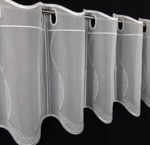 Stickereipanneaux auf Voile, 30, 45 und 60 cm hoch, Farbe weiß Stick grau