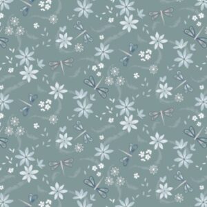 Patchworkstoff 100 % Baumwolle Water Garden dusky teal dragonfly gala